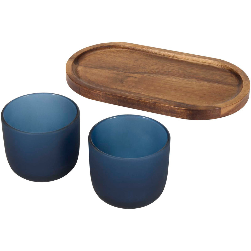 Set di vassoio da portata in legno con set di bicchieri in vetro con finitura opaca Male personalizzato con logo - Pubblienne