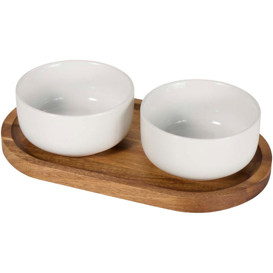 Set di vassoio in legno e ciotole da portata in ceramica Noa personalizzato con logo - Pubblienne