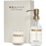 Set di dispenser di sapone per le mani da 250 ml e candela profumata da 150 g Wellmark Discovery personalizzato con logo - Pubblienne