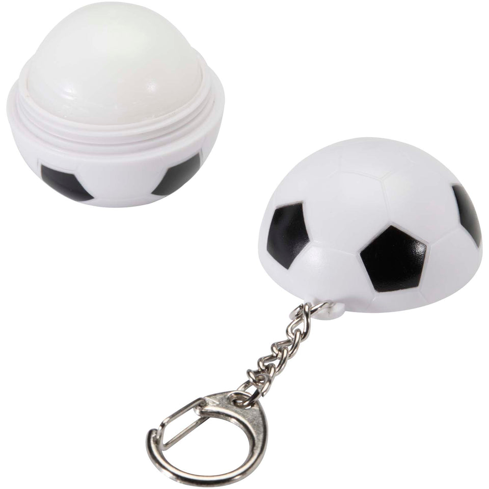 Lucidalabbra alla vaniglia a forma di pallone da calcio con fattore di protezione solare 15 e portachiavi Rami personalizzato con logo - Pubblienne