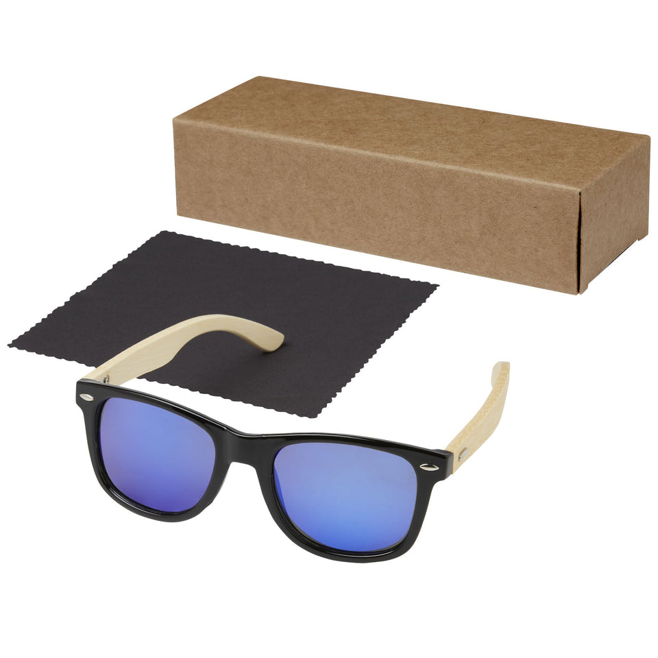 Occhiali da sole Taiyō con lenti polarizzate a specchio in rPET/bambù con confezione regalo personalizzato con logo - Pubblienne