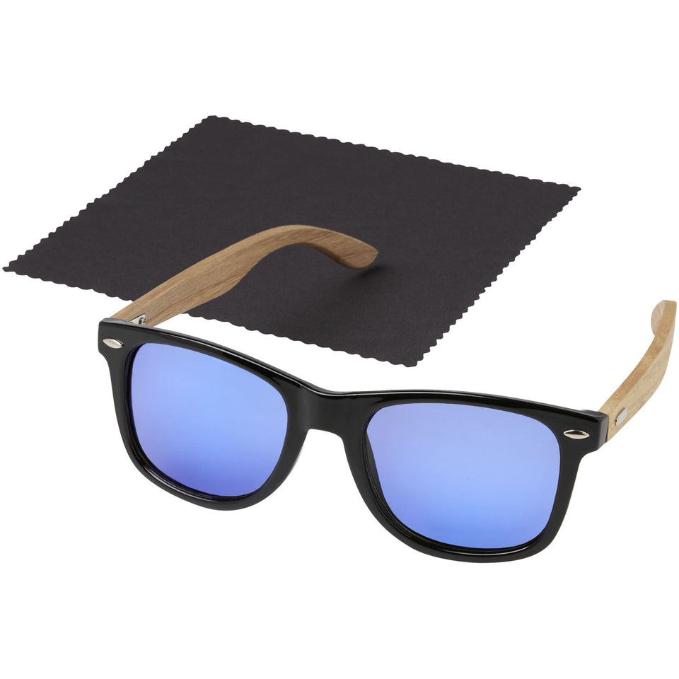 Occhiali da sole Hiru con lenti polarizzate e specchiate in PET riciclato/legno con confezione regalo personalizzato con logo - Pubblienne