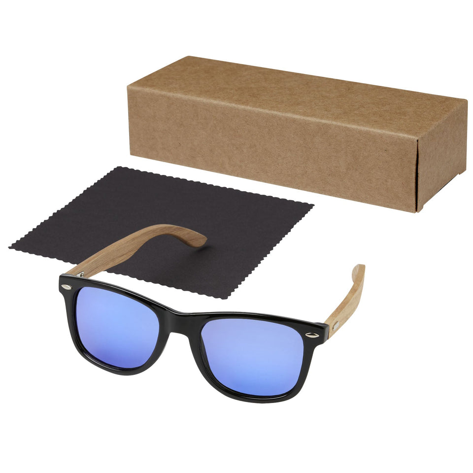 Occhiali da sole Hiru con lenti polarizzate e specchiate in PET riciclato/legno con confezione regalo personalizzato con logo - Pubblienne