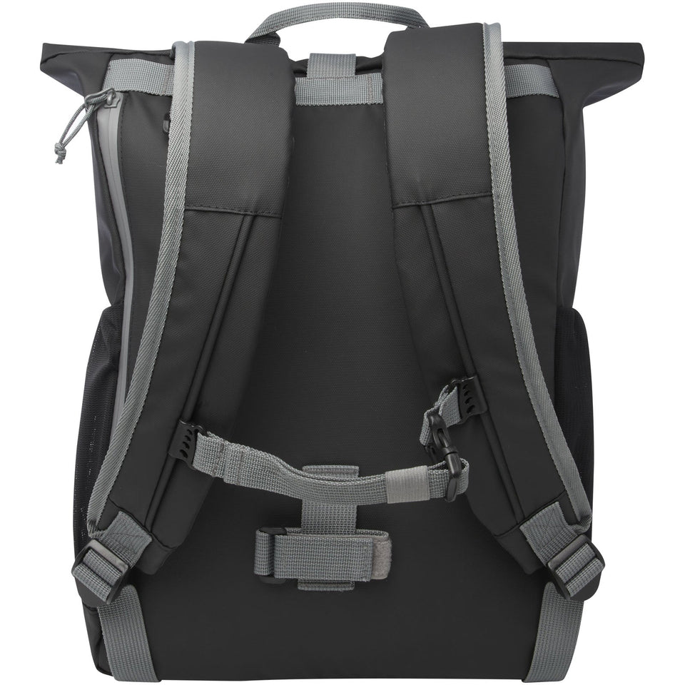 Borsa roll-top per bicicletta impermeabile in materiale riciclato certificato GRS per portatile da 15" Aqua personalizzato con logo - Pubblienne