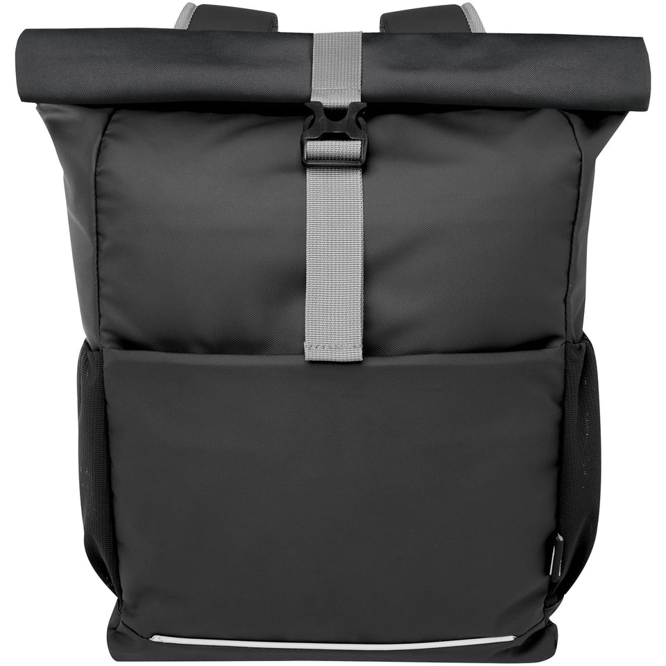 Borsa roll-top per bicicletta impermeabile in materiale riciclato certificato GRS per portatile da 15" Aqua personalizzato con logo - Pubblienne