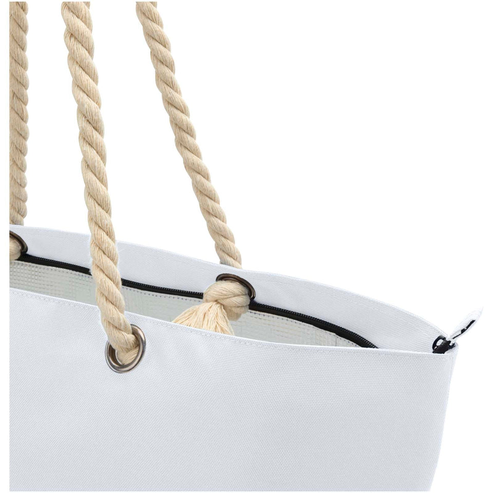 Tote bag termica da spiaggia in materiale riciclato certificato GRS con manici in corda Panama - 23L personalizzato con logo - Pubblienne