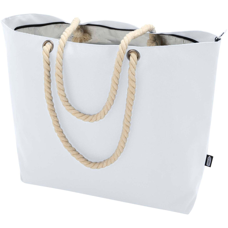 Tote bag termica da spiaggia in materiale riciclato certificato GRS con manici in corda Panama - 23L personalizzato con logo - Pubblienne
