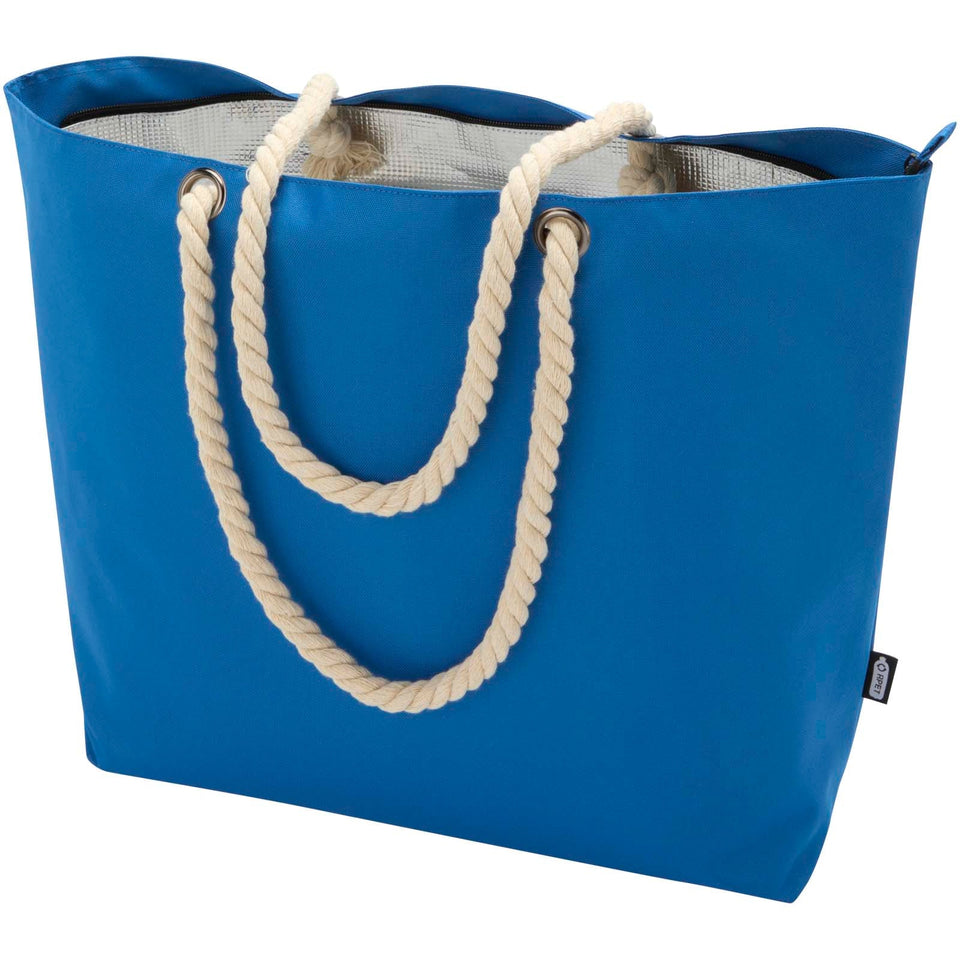 Tote bag termica da spiaggia in materiale riciclato certificato GRS con manici in corda Panama - 23L personalizzato con logo - Pubblienne