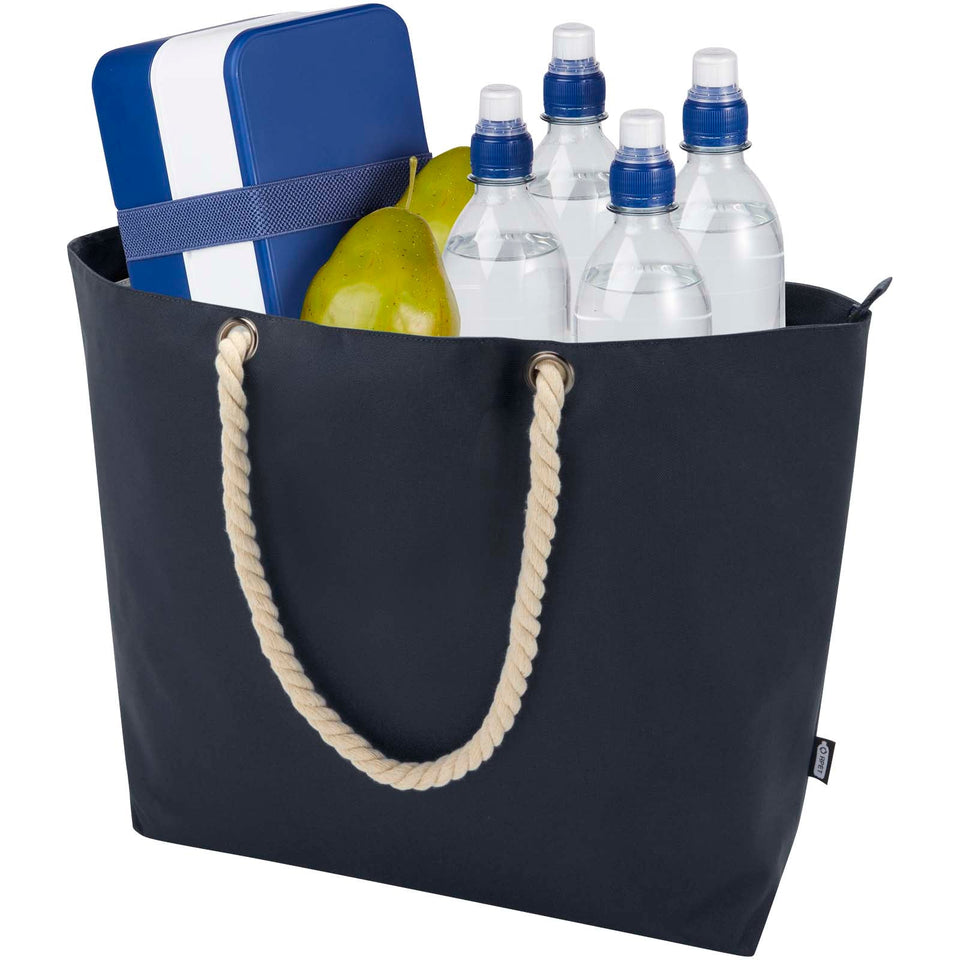 Tote bag termica da spiaggia in materiale riciclato certificato GRS con manici in corda Panama - 23L personalizzato con logo - Pubblienne