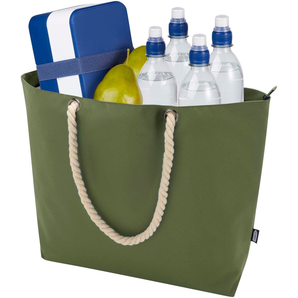 Tote bag termica da spiaggia in materiale riciclato certificato GRS con manici in corda Panama - 23L personalizzato con logo - Pubblienne