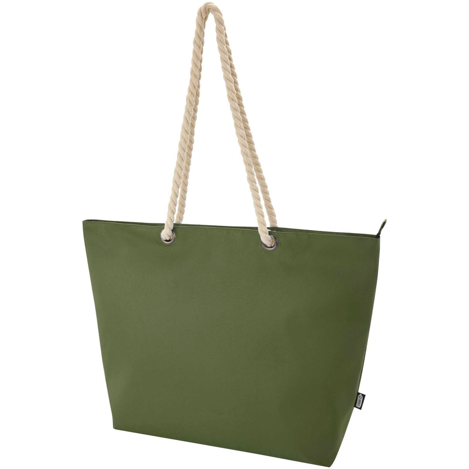 Tote bag termica da spiaggia in materiale riciclato certificato GRS con manici in corda Panama - 23L personalizzato con logo - Pubblienne