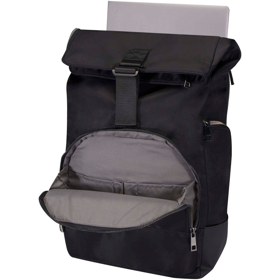 Zaino per portatile da 15,6" in materiale riciclato certificato GRS con chiusura arrotolabile Rhine - 18L personalizzato con logo - Pubblienne