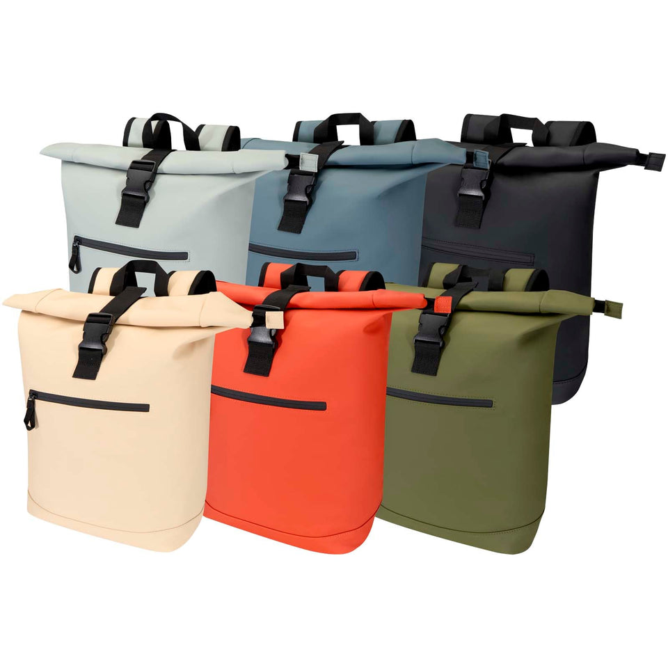 Zaino roll-top per portatile da 15" in materiale riciclato certificato GRS da 18 litri Resi Plus personalizzato con logo - Pubblienne