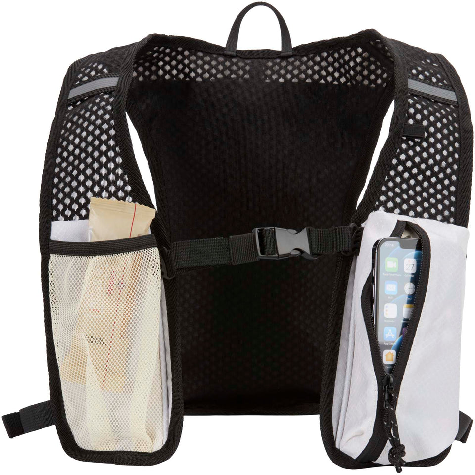 Gilet per la corsa in materiale riciclato certificato GRS con zainetto per l'idratazione da 5 litri Nomad personalizzato con logo - Pubblienne