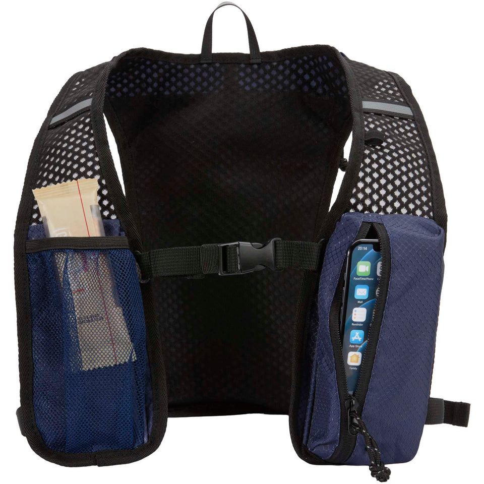 Gilet per la corsa in materiale riciclato certificato GRS con zainetto per l'idratazione da 5 litri Nomad personalizzato con logo - Pubblienne
