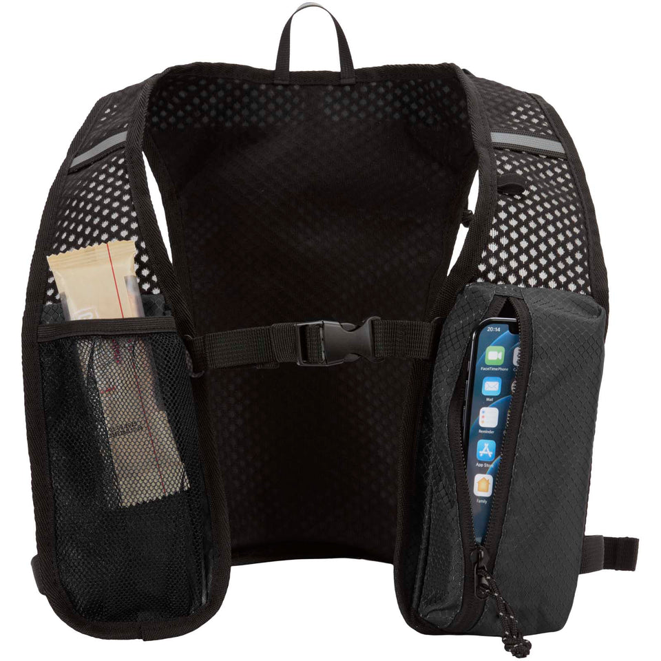 Gilet per la corsa in materiale riciclato certificato GRS con zainetto per l'idratazione da 5 litri Nomad personalizzato con logo - Pubblienne