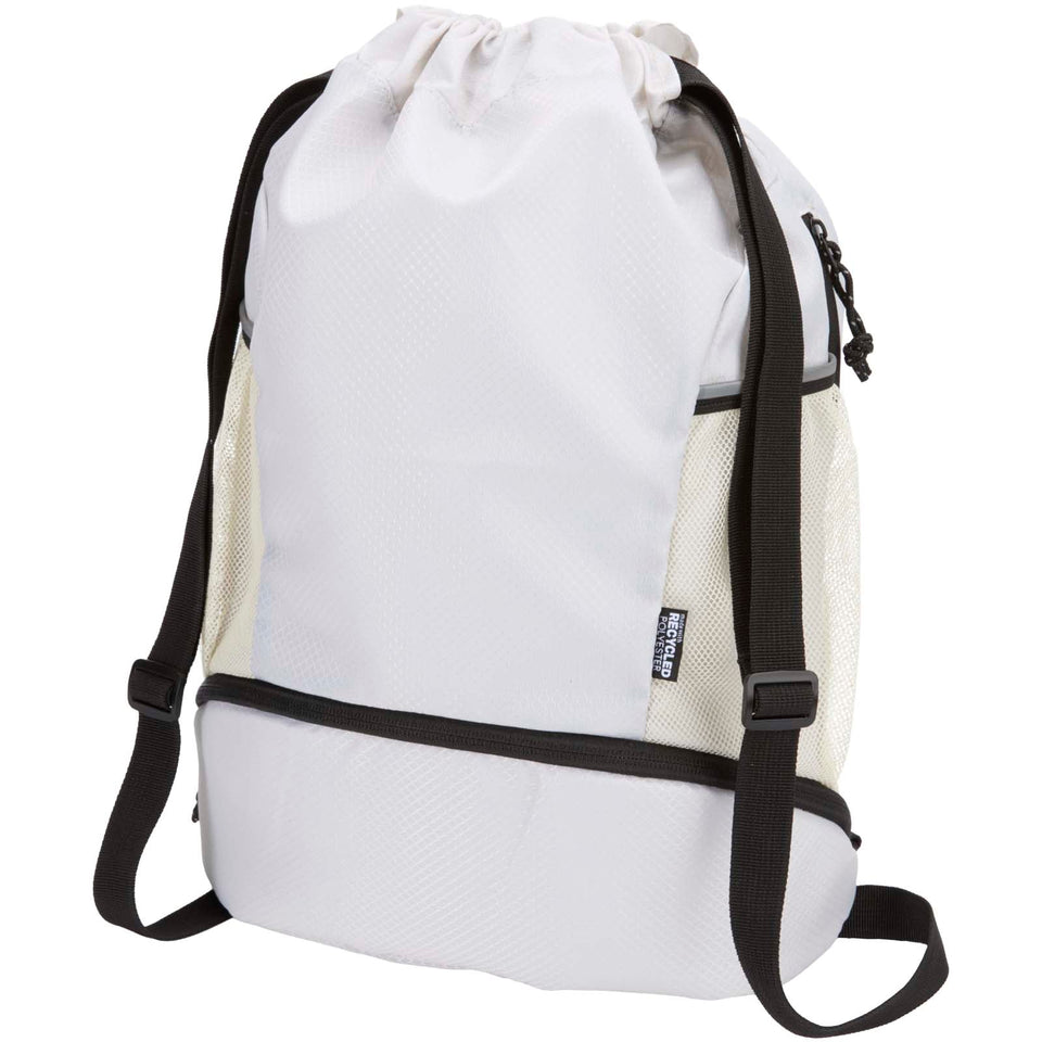 Borsa sportiva con cordoncino in materiale riciclato certificato GRS e scomparto inferiore da 18 litri Nomad personalizzato con logo - Pubblienne