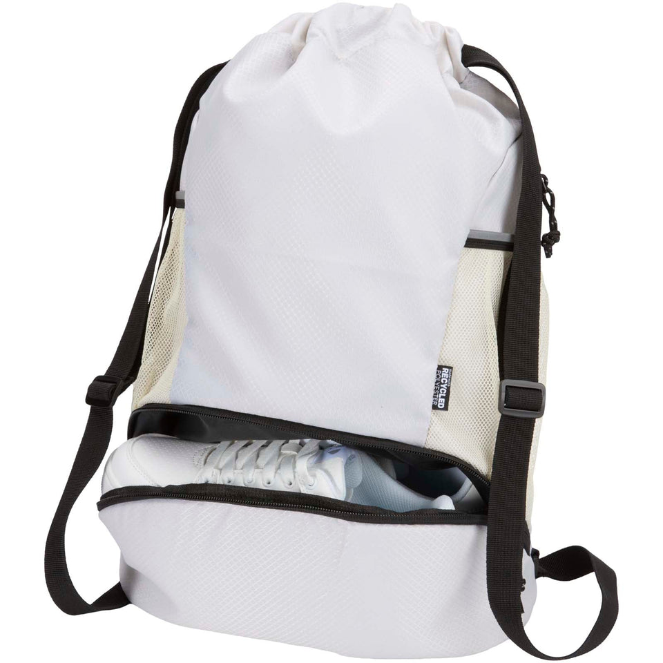 Borsa sportiva con cordoncino in materiale riciclato certificato GRS e scomparto inferiore da 18 litri Nomad personalizzato con logo - Pubblienne