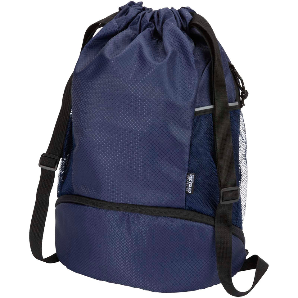 Borsa sportiva con cordoncino in materiale riciclato certificato GRS e scomparto inferiore da 18 litri Nomad personalizzato con logo - Pubblienne
