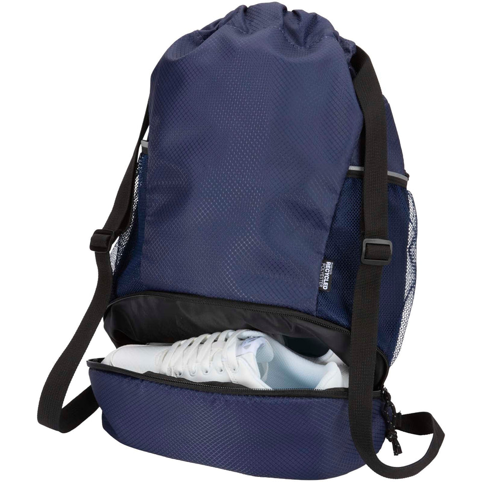 Borsa sportiva con cordoncino in materiale riciclato certificato GRS e scomparto inferiore da 18 litri Nomad personalizzato con logo - Pubblienne