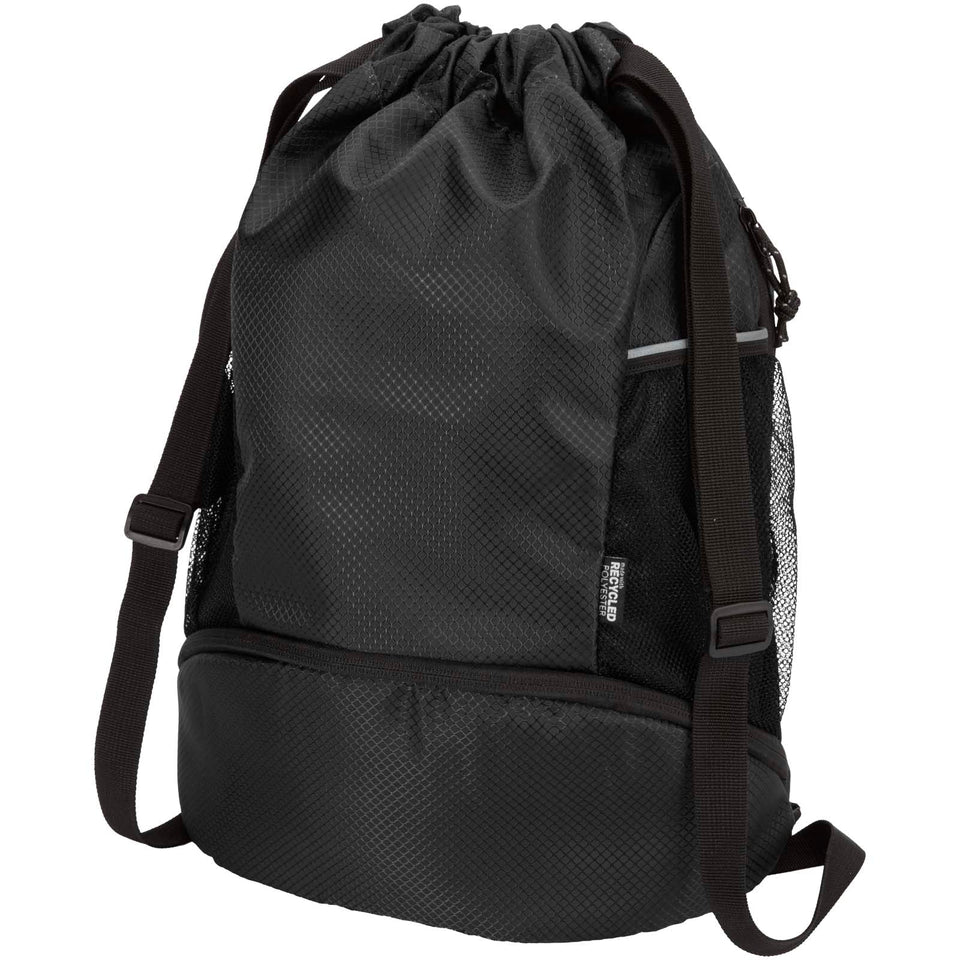Borsa sportiva con cordoncino in materiale riciclato certificato GRS e scomparto inferiore da 18 litri Nomad personalizzato con logo - Pubblienne