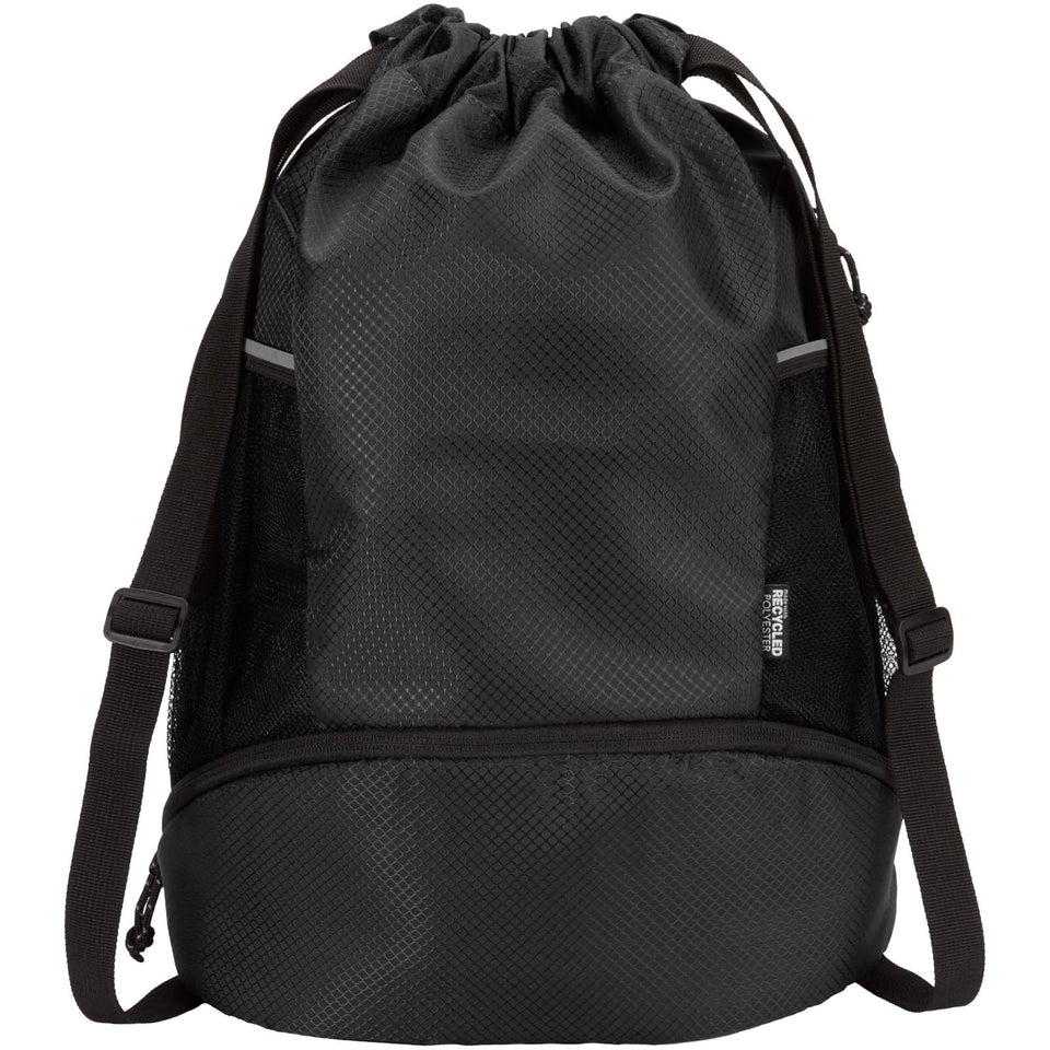 Borsa sportiva con cordoncino in materiale riciclato certificato GRS e scomparto inferiore da 18 litri Nomad personalizzato con logo - Pubblienne