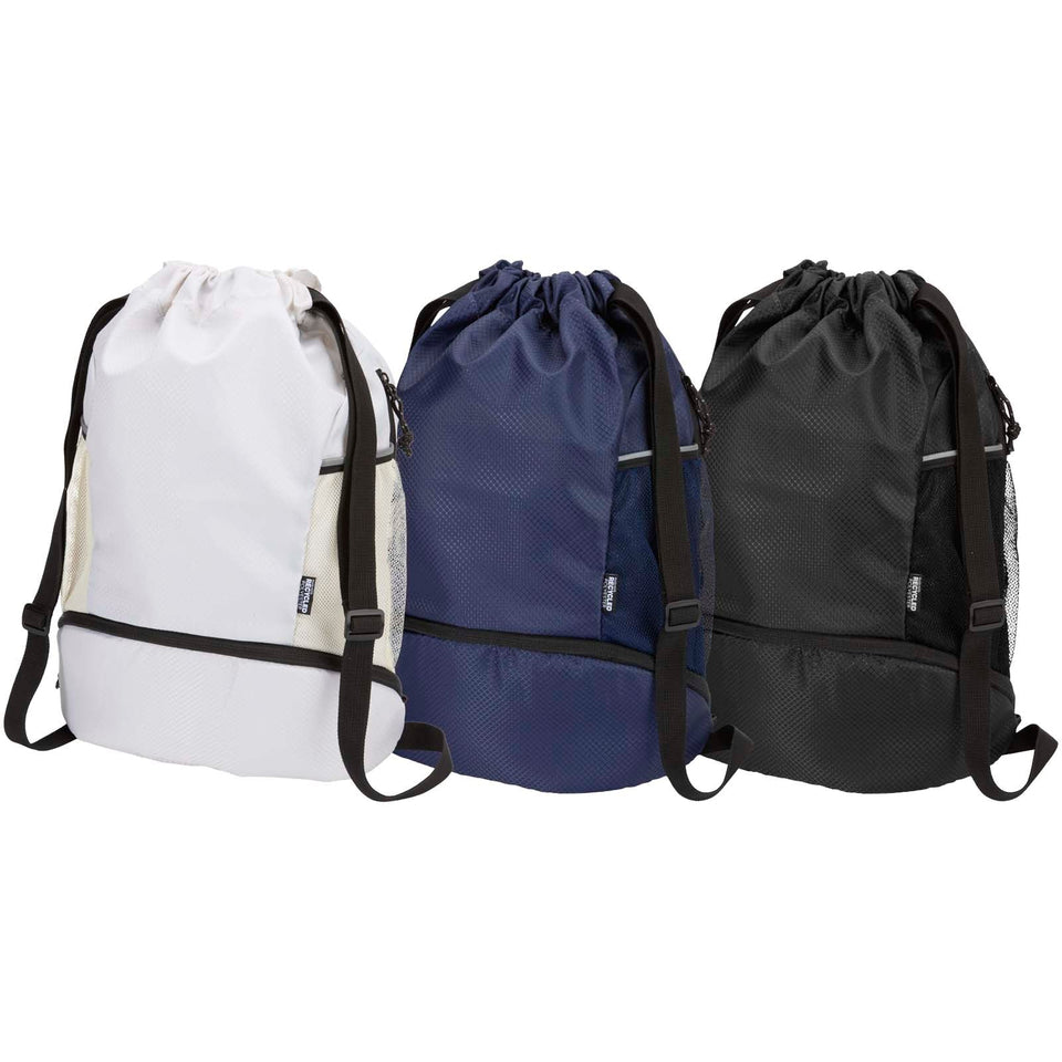Borsa sportiva con cordoncino in materiale riciclato certificato GRS e scomparto inferiore da 18 litri Nomad personalizzato con logo - Pubblienne