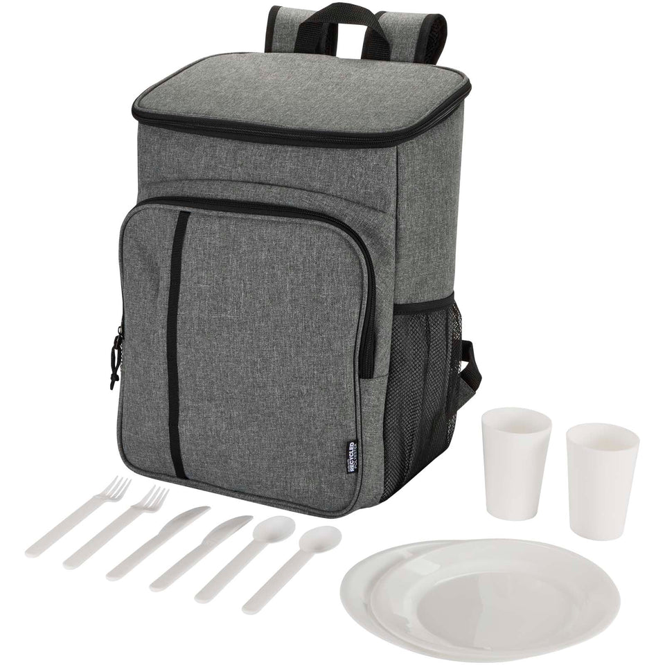 Zaino termico per picnic in materiale riciclato certificato GRS con set di posate Tundra - 20L personalizzato con logo - Pubblienne