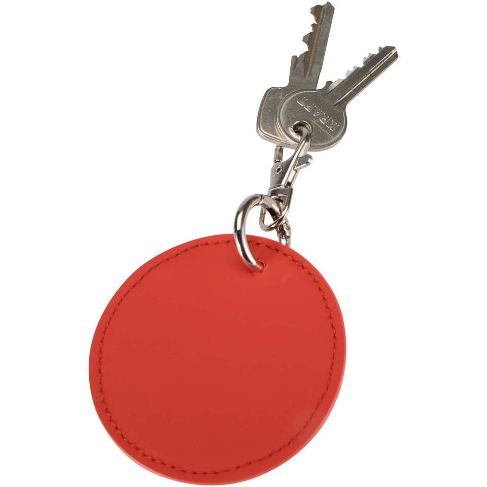 Portachiavi con charm a forma rotonda in materiale riciclato certificato GRS Resi Plus personalizzato con logo - Pubblienne
