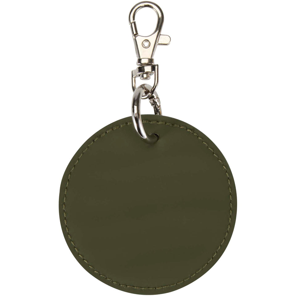 Portachiavi con charm a forma rotonda in materiale riciclato certificato GRS Resi Plus personalizzato con logo - Pubblienne