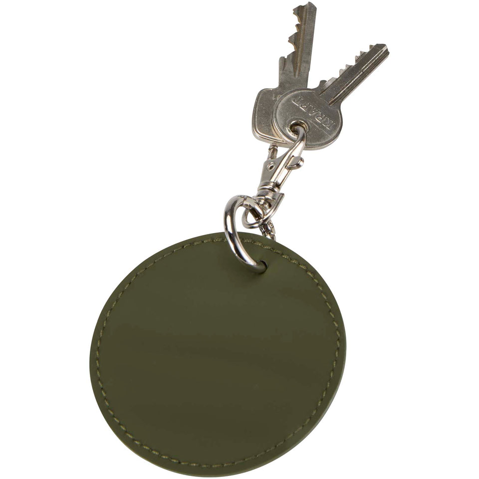 Portachiavi con charm a forma rotonda in materiale riciclato certificato GRS Resi Plus personalizzato con logo - Pubblienne