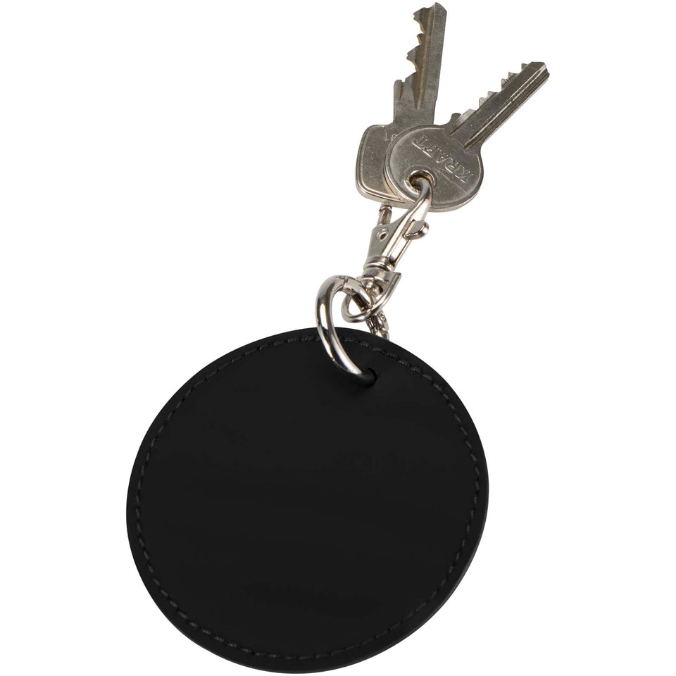 Portachiavi con charm a forma rotonda in materiale riciclato certificato GRS Resi Plus personalizzato con logo - Pubblienne