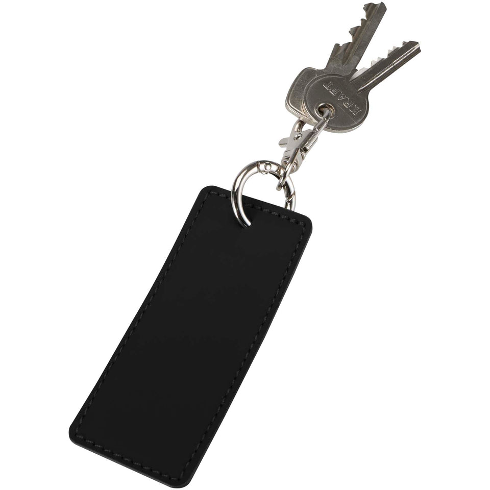 Portachiavi con charm a forma rettangolare in materiale riciclato certificato GRS Resi Plus personalizzato con logo - Pubblienne