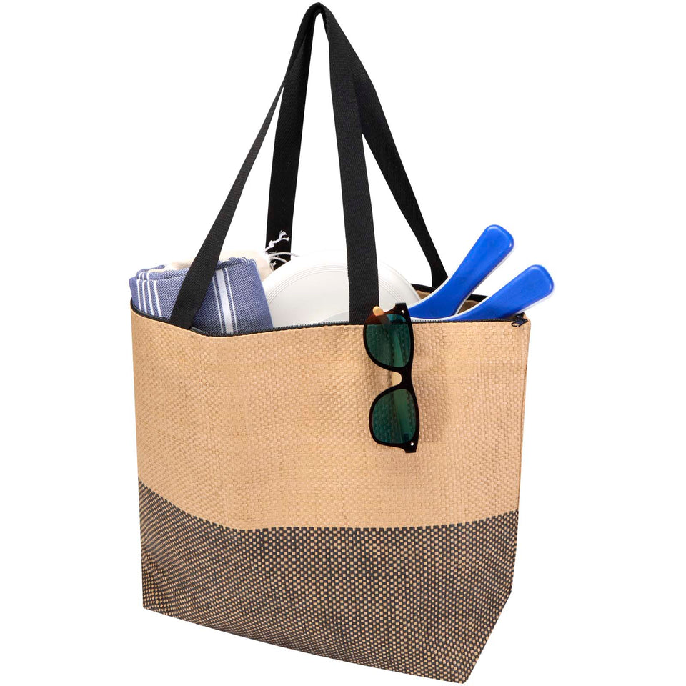 Borsa tote grande in carta paglia con cerniera Rhythm - 21L personalizzato con logo - Pubblienne