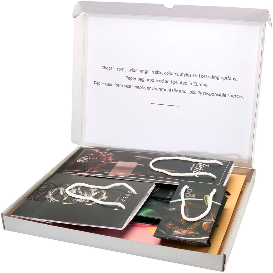 Box campionatura sacchetti assortiti di carta integra realizzati a mano personalizzato con logo - Pubblienne