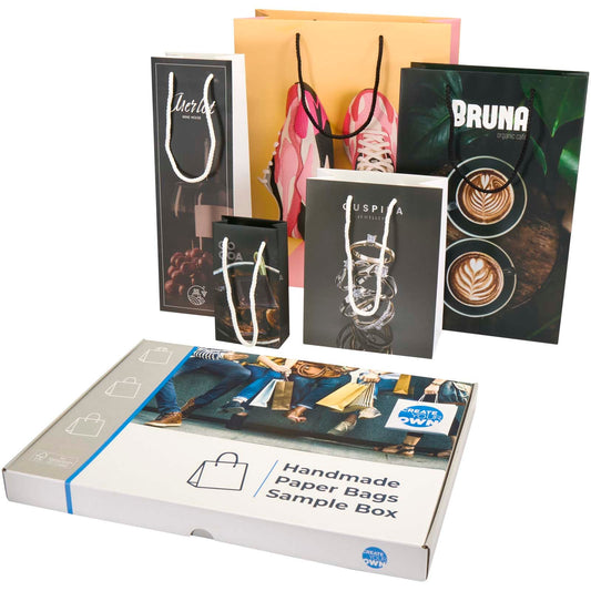 Box campionatura sacchetti assortiti di carta integra realizzati a mano personalizzato con logo - Pubblienne