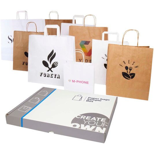 Box campionatura sacchetti assortiti di carta kraft personalizzato con logo - Pubblienne