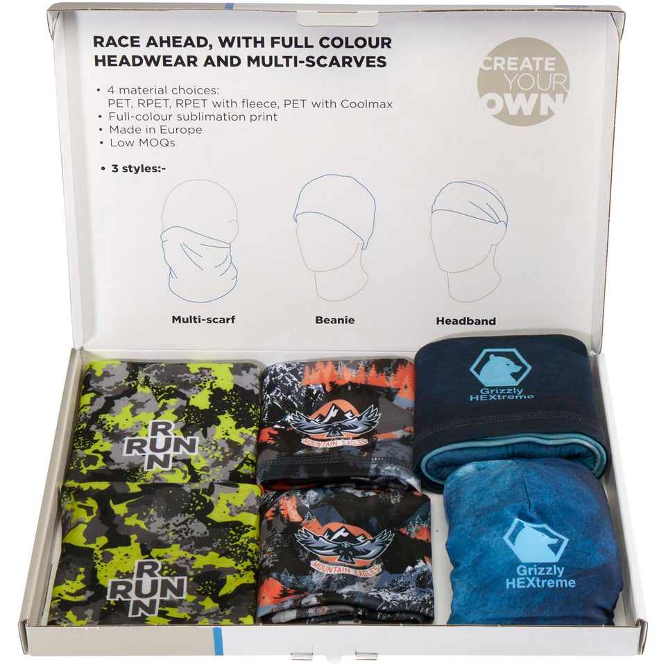 Confezione di copricapi assortiti con stampa a sublimazione personalizzato con logo - Pubblienne