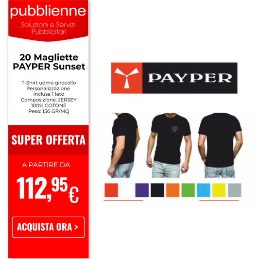 20 Magliette PAYPER Sunset personalizzato con logo - Pubblienne