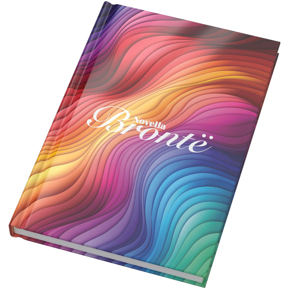 Blocco note formato A5 con copertina rigida lucida e 100 fogli Novella Brontë personalizzato con logo - Pubblienne