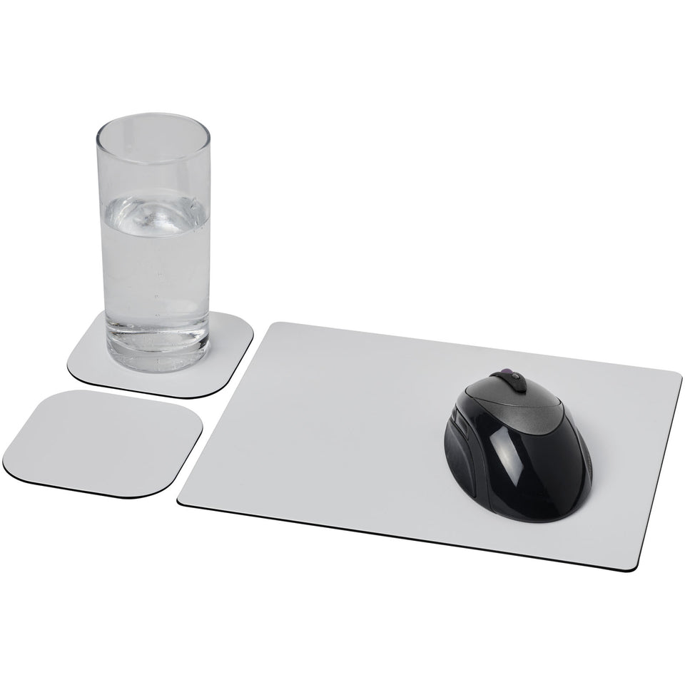 Set Brite-Mat® 3 con tappetino per mouse e sottobicchieri personalizzato con logo - Pubblienne