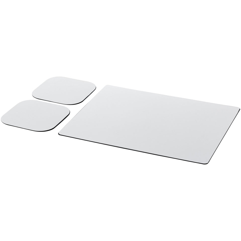 Set Brite-Mat® 3 con tappetino per mouse e sottobicchieri personalizzato con logo - Pubblienne