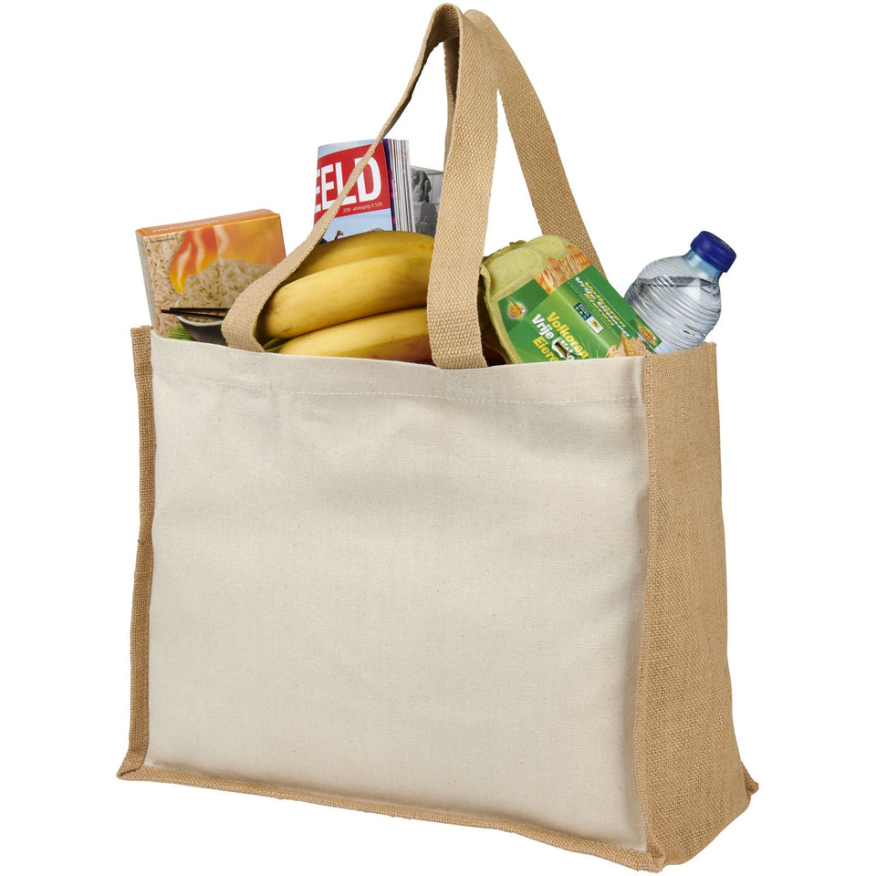 Shopper in iuta e canvas 320 g/m² Varai - 23L personalizzato con logo - Pubblienne