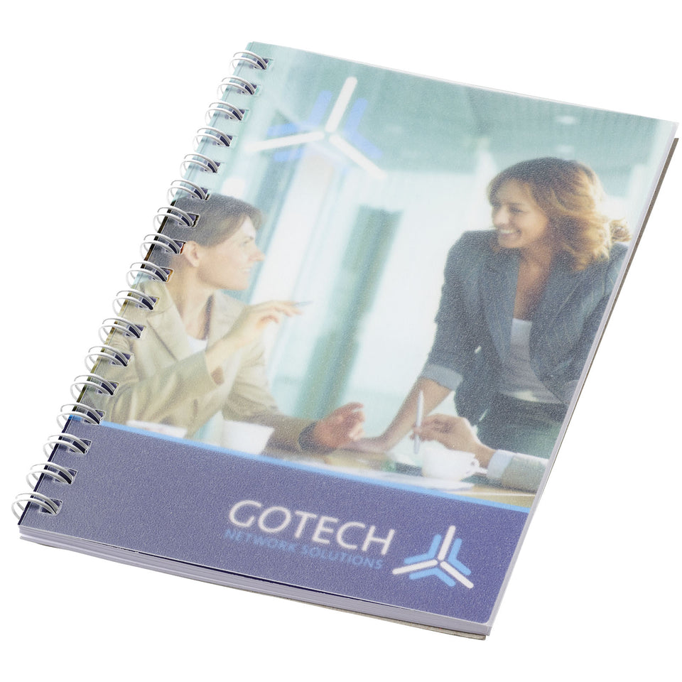 Notebook A6 spiralato Desk-Mate® con copertina in PP personalizzato con logo - Pubblienne