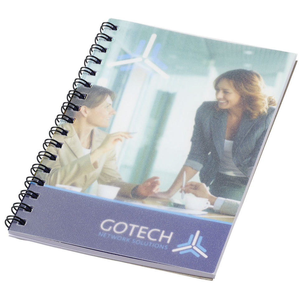 Notebook A6 spiralato Desk-Mate® con copertina in PP personalizzato con logo - Pubblienne