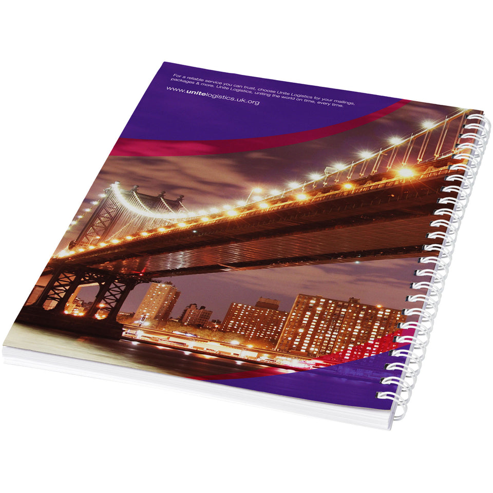 Blocco note a spirale A4 con copertina posteriore stampata Desk-Mate® personalizzato con logo - Pubblienne