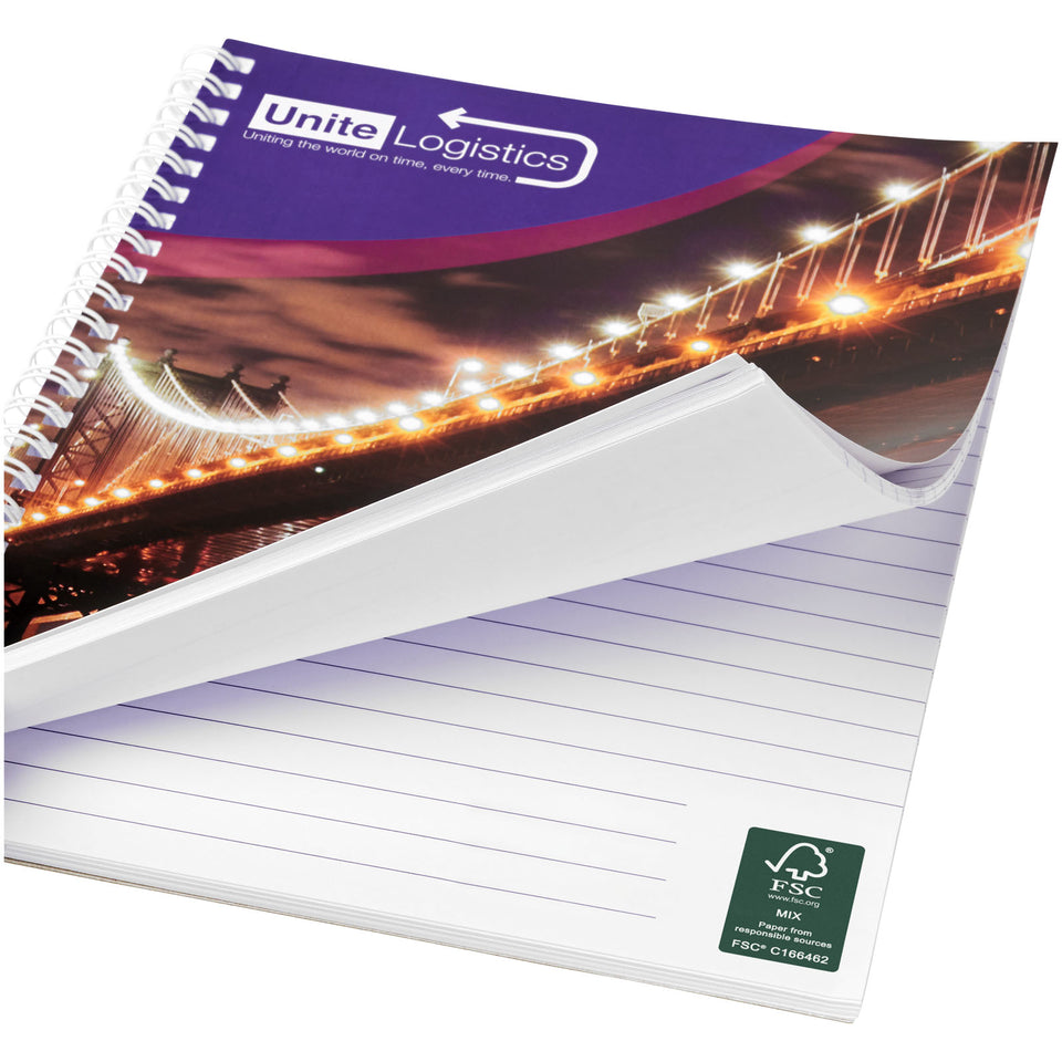 Blocco note a spirale A4 con copertina posteriore stampata Desk-Mate® personalizzato con logo - Pubblienne