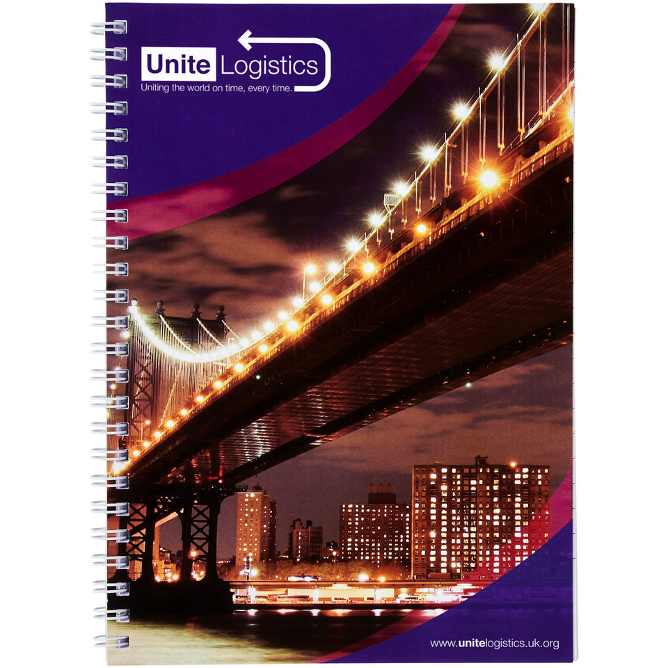 Blocco note a spirale A4 con copertina posteriore stampata Desk-Mate® personalizzato con logo - Pubblienne