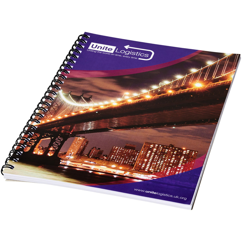 Blocco note a spirale A4 con copertina posteriore stampata Desk-Mate® personalizzato con logo - Pubblienne