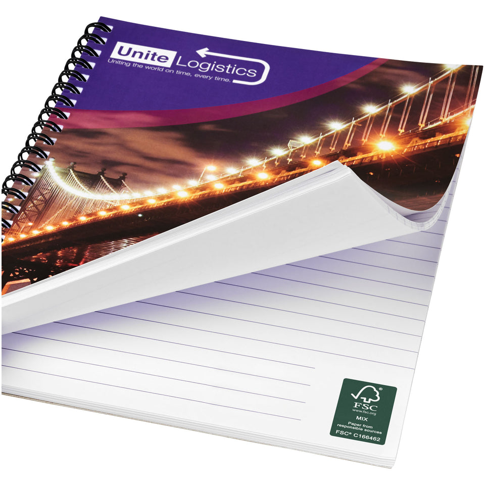Blocco note a spirale A4 con copertina posteriore stampata Desk-Mate® personalizzato con logo - Pubblienne